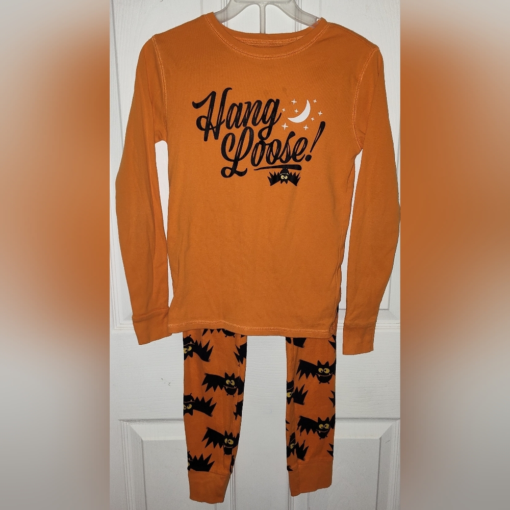 Old Navy Boys Size XL-12 Pajama set Orange w/ Black Bats GUC